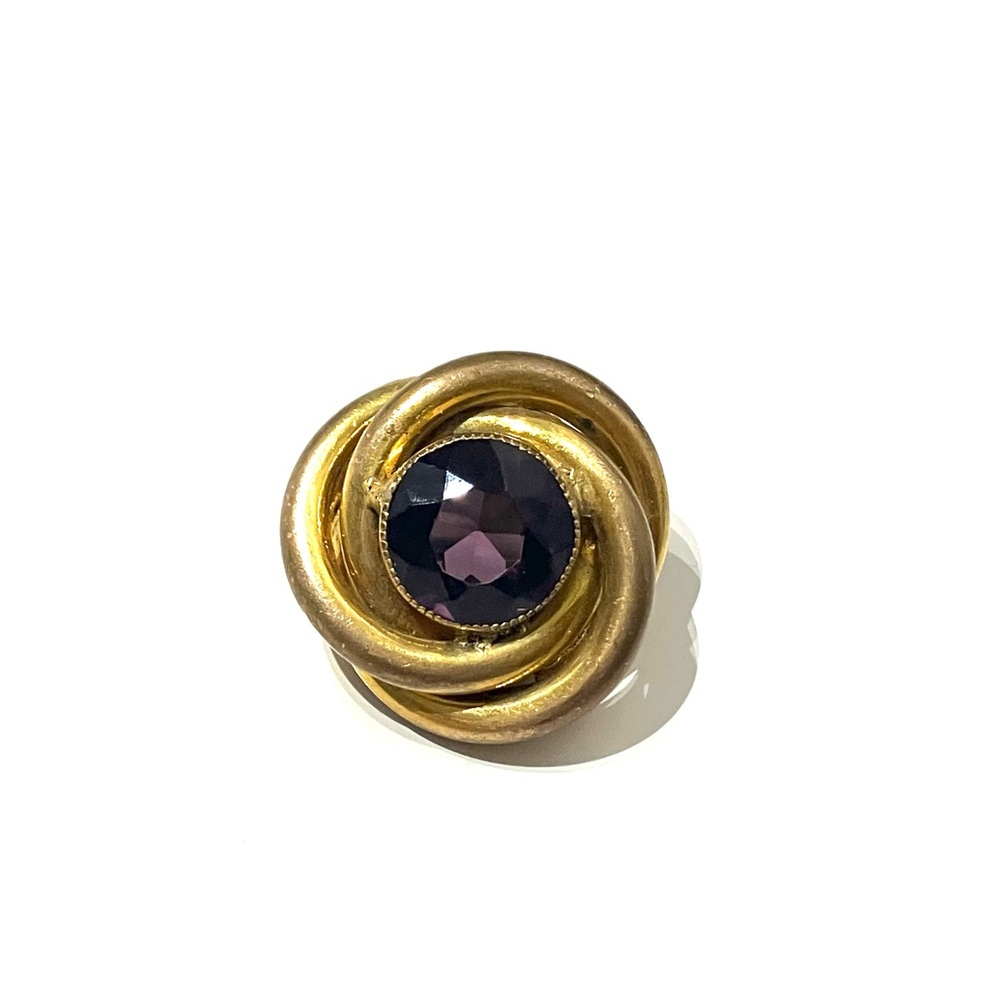 Vintage Gold Filled Amethyst Glass Knot Brooch